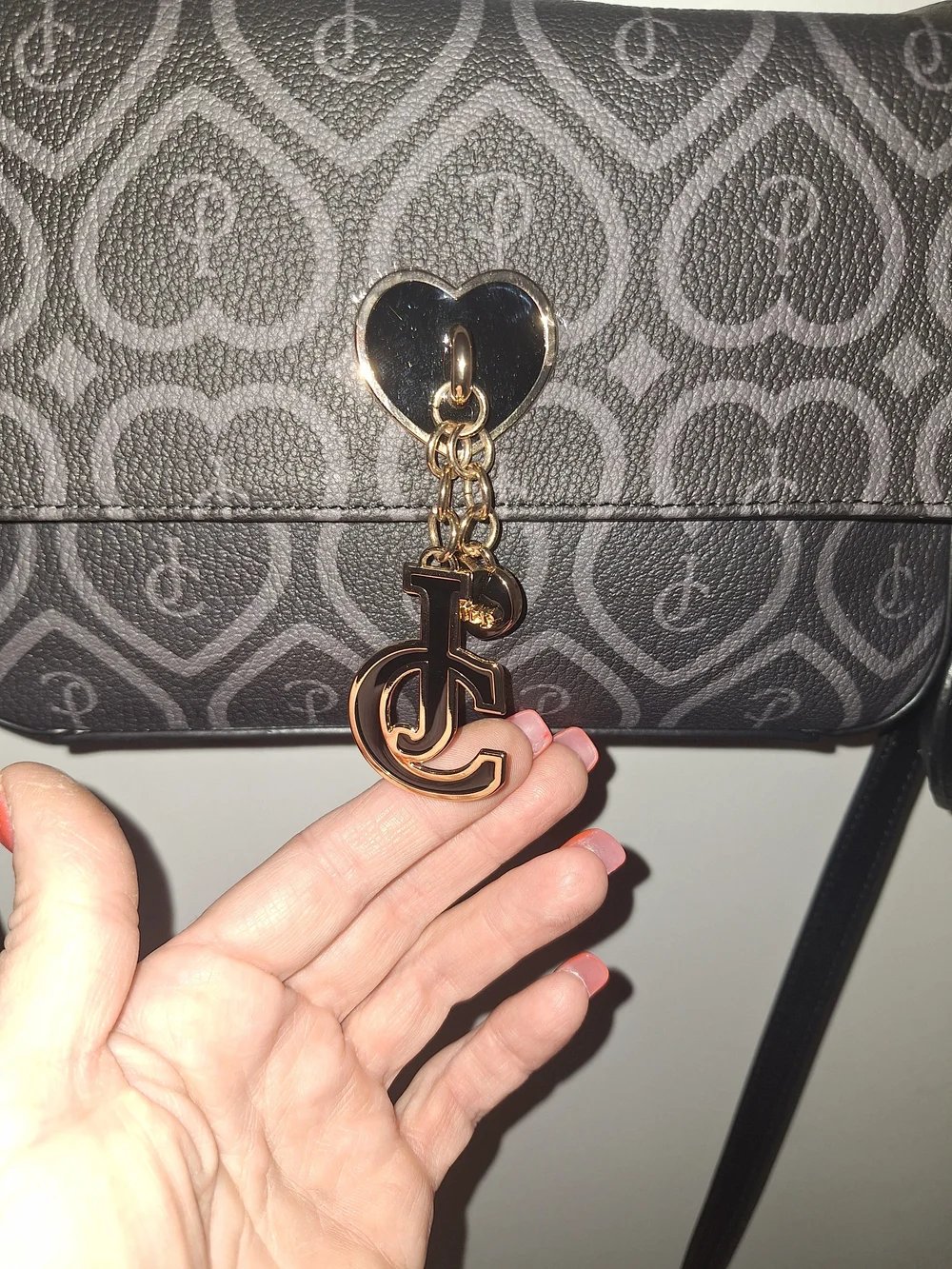 EXCLUSIVE Juicy Couture Black Patterned Crossbody with Gold Hardware
